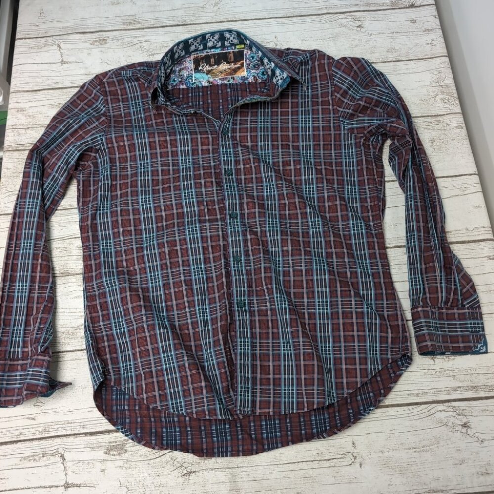 Robert Graham Blue And Red Plaid Button Down Shirt Size Large